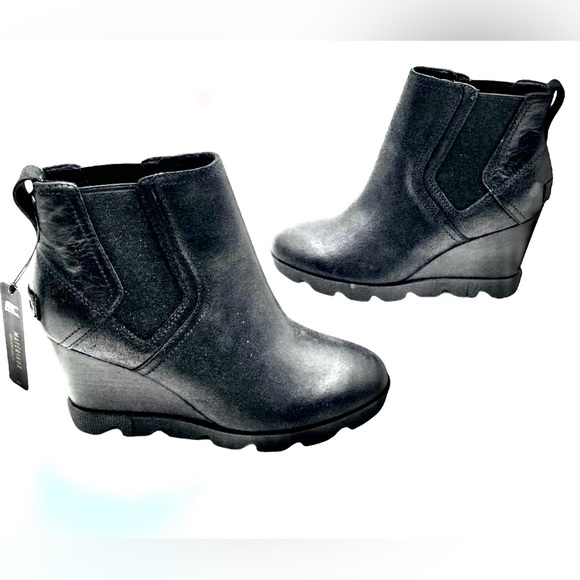 SOREL NWT WATERPROOF JOAN UPTOWN CHELSEA LUG BOOTS IN BLACK LEATHER 7.5 FIRM - Picture 10 of 10